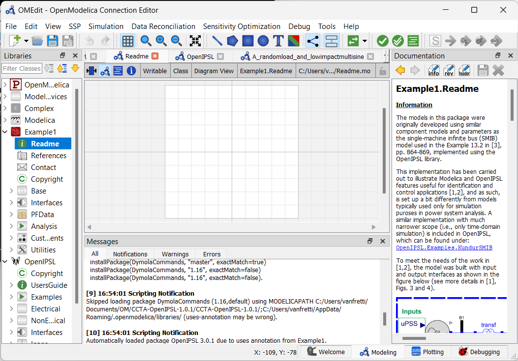 OpenIPSL and Example1 in OpenModelica